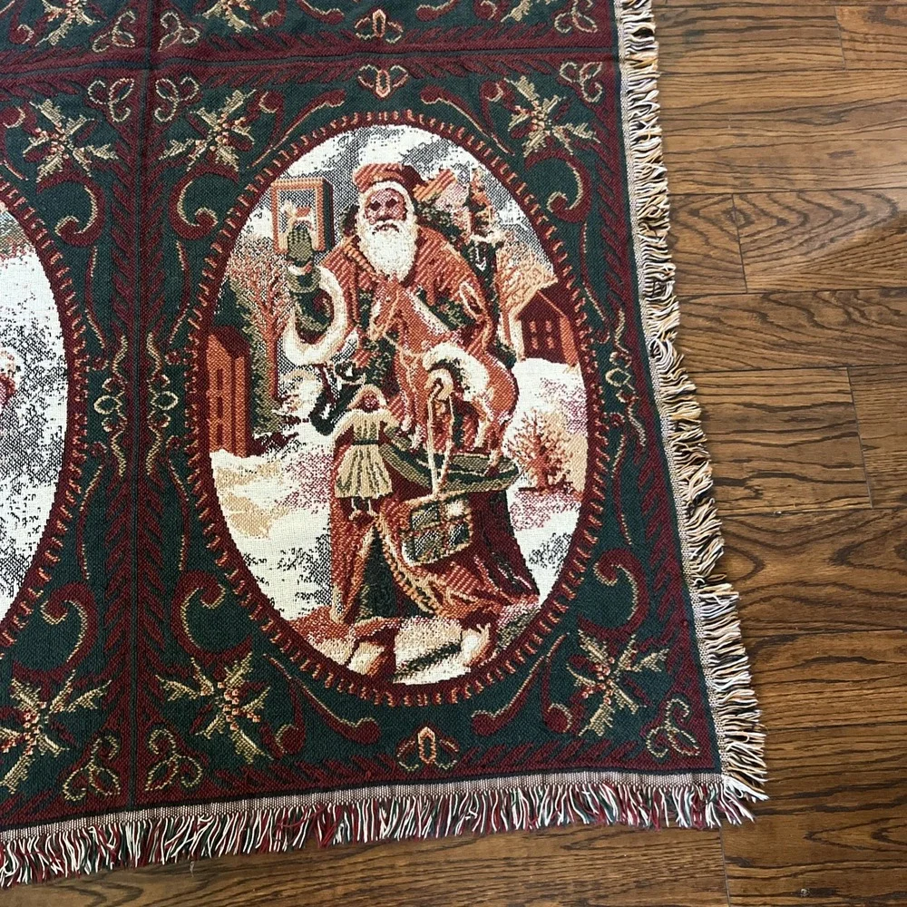VTG Goodwin Weavers Christmas Tapestry Throw Cotton Blanket SANTA 50X70